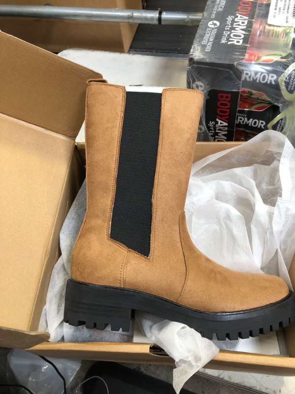 Photo 2 of Chelsea Boots for Women Mid Calf Lug Sole Booties Chunky Heel Shoes Fall Combat Boots
