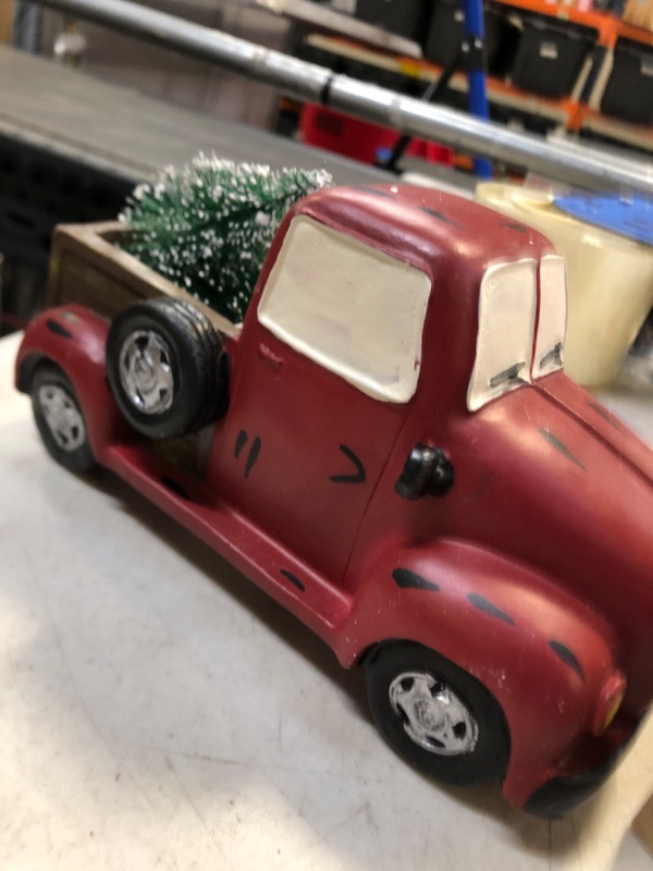 Photo 2 of  Christmas Red Truck Decor, Vintage Red Truck Set Metal Farm Pickup Truck Model  DESIGN MAY VARY SEE 2ND PHOTO