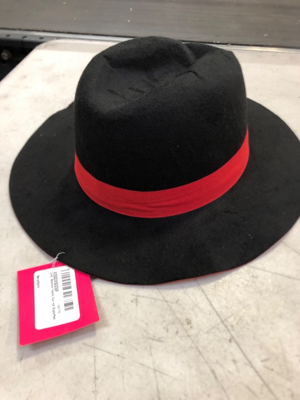 Photo 2 of CHIC Fashion Simple Casual Hat for Women Wide Brim Fedora Retro Floppy Jazz Bucket Cap Black/Red