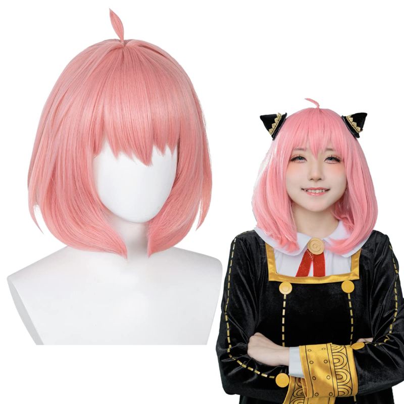 Photo 1 of Cindylou Anya Wig Pink Bob Wig for Anya Forger Cosplay Wig for Spy x Family Cosplay High Heat Resistant Synthetic Wigs for Halloween Party Wigs