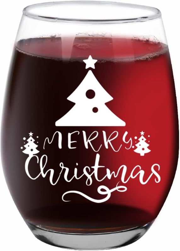 Photo 1 of 
Merry Christmas Tree Wine Glass, 15 Oz Christmas New Year Gift Stemless Wine Glass for Friends Dad Mom Women Men Christmas Wedding Party Winter Holiday