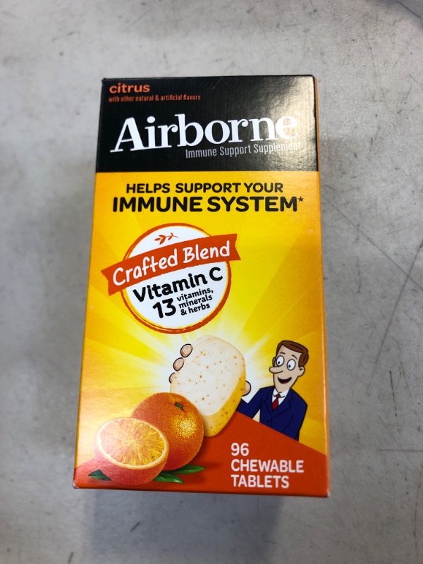 Photo 2 of Airborne 1000mg Chewable Tablets with Zinc, Immune Support Supplement with Powerful Antioxidants Vitamins A C & E - 96 Tablets, Citrus Flavor Citrus 96 Count (Pack of 1)  BB11/2023