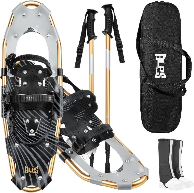 Photo 1 of ALPS Lightweight Snowshoes for Women Men Youth Kids, Light Weight Aluminum Alloy Terrain Snow Shoes with Pair Antishock Trekking Poles, Free Carrying Tote Bag