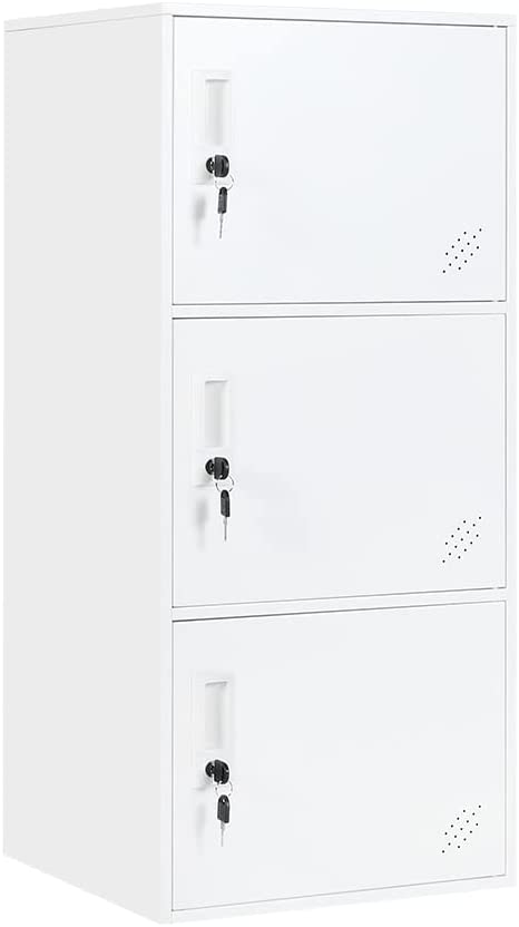 Photo 1 of 3 Door Vertical Stackable Storage Cabinet with Lock,Anti-Failing Device, Metal Lcoker,Organizer for Office, Home, Gym, School,Employee,Kids. (White)
