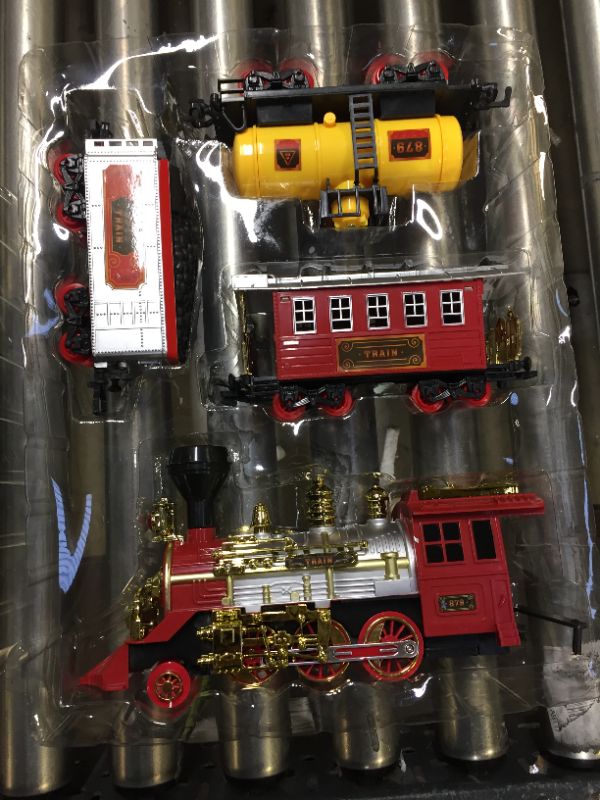 Photo 2 of Christmas Train Sets Gift with Lights & Sounds Steam Locomotive Engine, Operated Electric Classical Train Toy with Real Smoke Cargo Cars & Tracks for Over 3 Years Old Boys Girls