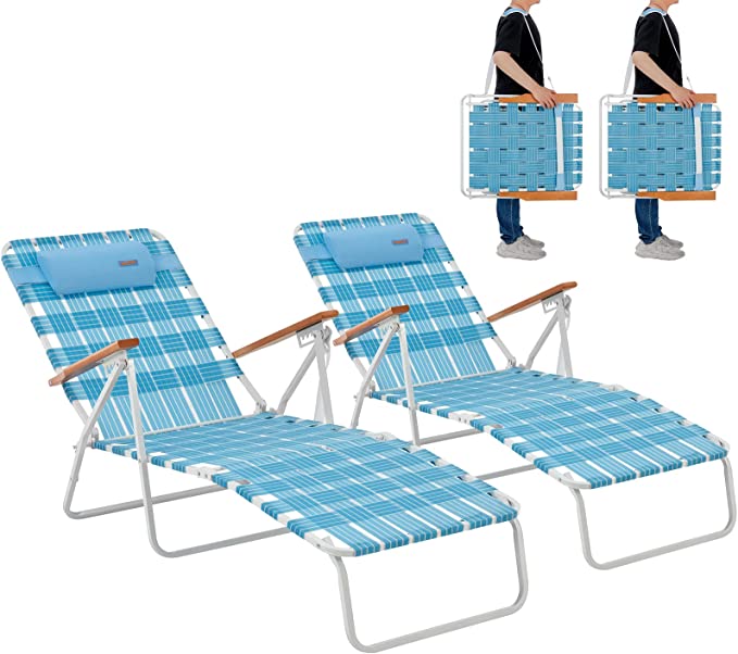 Photo 1 of #WEJOY Beach Lounge Chair for Adult Webbed Lounge Chair 5-Position Adjustable Portable Lightweight Chaise Lounge Chair with Pillow for Beach,Sun Deck,Lawn,Backyard,Pool,Camping,Garden(Lightblue)
