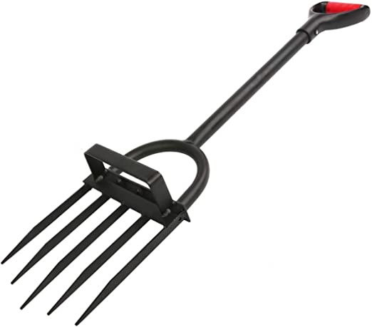 Photo 1 of 5-Tine Heavy Duty Pitch Fork for Gardening - Long Handled Digging Fork Garden Claw Weeder
