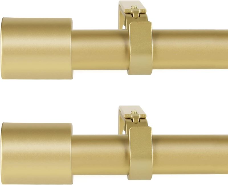 Photo 1 of 2 Pack Gold Curtain Rods for Window 28-48 inches(2.3-4 Feet), Heavy Duty Curtain Rods Adjustable Drapery Rods of Window Treatment, Modern Curtain Rods with Cap Finials, 1 inch Diameter, Gold, Set of 2
