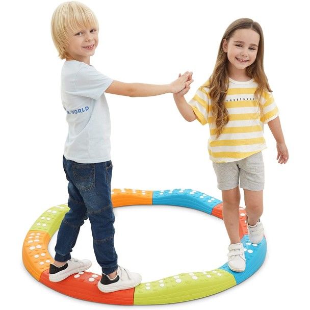 Photo 1 of Colored Wavy Circle Balance Beams Stepping Stones for Kids, 8 Pc. Set
