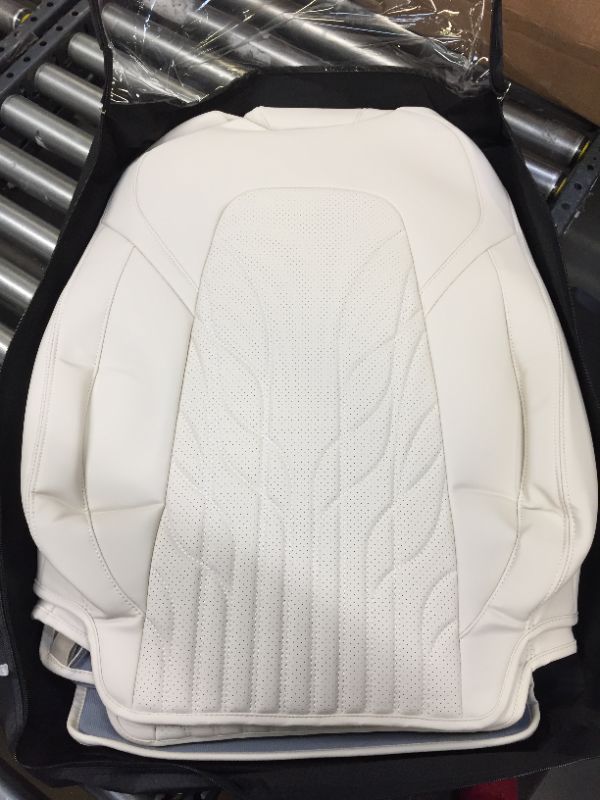 Photo 2 of Huidasource Tesla Model 3 Model Y Seat Covers, 2pcs Front Tesla Car Seat Covers, Waterproof Leather Seat Cushion Protector Fit for Tesla Model 3/Y 2017-2022 (2pcs Front Pair/White) White 2 pcs Front Pair