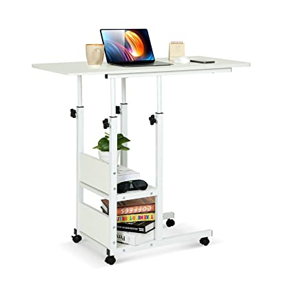 Photo 1 of Laptop Desk Small Desks for Small Spaces Adjustable Table for Couch Desk, 31.5" Small Mobile Rolling Portable Student Desk on Wheels Computer Table Adjustable Desk for Bedroom Home Office White Desk
