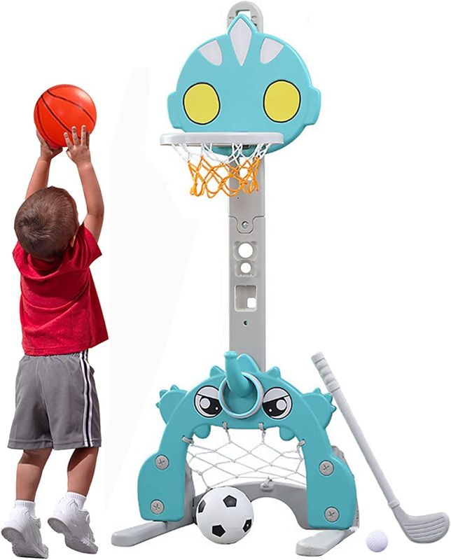 Photo 1 of Kids Basketball Hoop Set 4 in 1 Sports Activity Center Easy Score Football Soccer Goal Ring Height Adjustable
