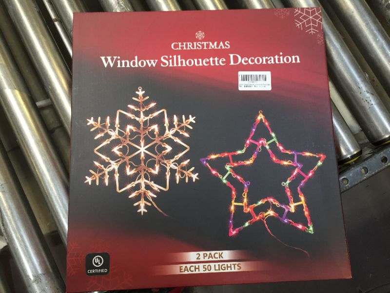 Photo 3 of 2 Pack Christmas Window Silhouette Lights Decorations Indoor, Lighted Stars and Snowflake Window Lights with 100 Count Bulbs for Holiday Wall Door Glass Decorations 16 Inch Snow & Star