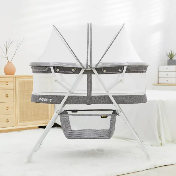 Photo 1 of Besrey Baby Bassinets, 3 in 1 Portable Rocking Cradle Bed with Harmless Mattress, Easy Folding Bedside Sleeper for Newborn Girl Boy Infant
