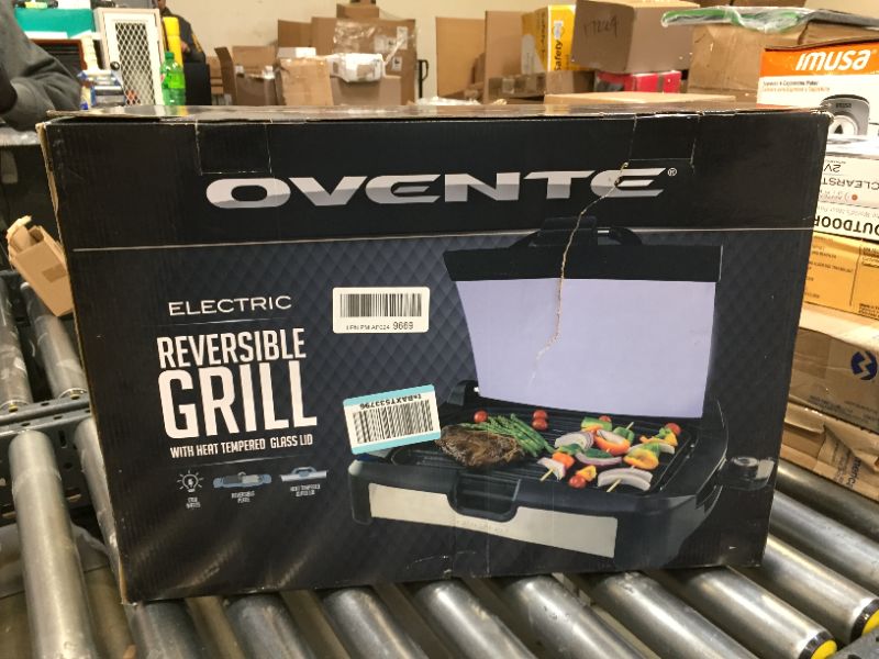 Photo 5 of Ovente 2-in-1 Electric Grill and Griddle with Removable Tempered Glass Cover, 1700W Fast Heating Ceramic Non-Stick Plate Perfect for Indoor BBQ Cooking Breakfast, Pancake, Bacon and Egg, Black GR2001B