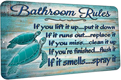 Photo 1 of 10" X 20" Metal Sea Turtles Bathroom Rules If It Smells Spray It Beach Aluminum SIGN Bath Wall Plaque
