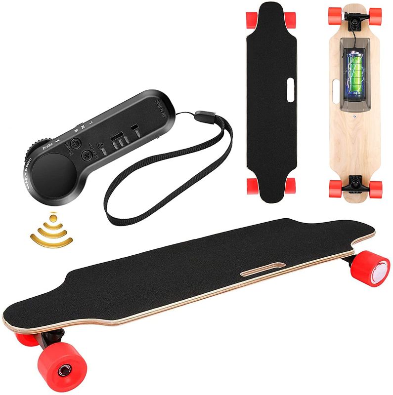 Photo 1 of Electric Skateboard Youth Electric Longboard with Wireless Remote Control, 12 MPH Top Speed, 10 KM Range, 7 Layers Maple Longboard(US Stock)
