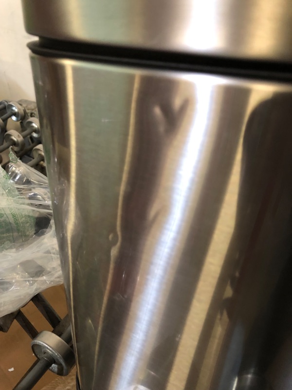 Photo 1 of Amazon Basics 5 Liter / 1.3 Gallon Soft-Close, Smudge Resistant Trash Can with Foot Pedal - Brushed Stainless Steel, Satin Nickel Finish 5L / 1.3 Gallon --------- OUT OF THE BOX NEW, SOME DENTS ON ITEM AS SHOWN IN PICTURES