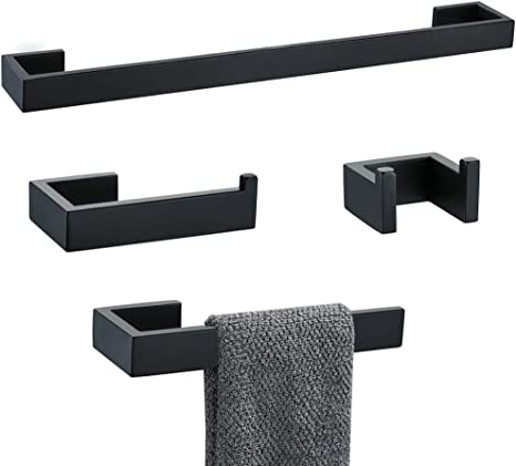 Photo 1 of 4 Pieces Bathroom Hardware Accessories Set Black Towel Bar Towel Holder Robe Hook Toilet Paper Holder Stainless Steel,