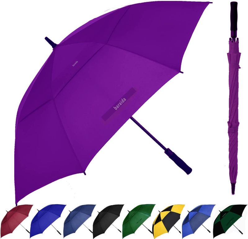 Photo 1 of Baraida Golf Umbrella Large 62/68/72 Inch, Extra Large Oversize Double Canopy Vented Windproof Waterproof Umbrella, Automatic Open Golf Umbrella for Men and Women and Family.(62 inch, Purple)
