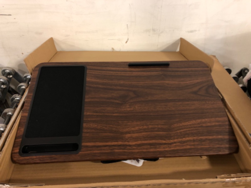 Photo 2 of LapGear Home Office Lap Desk with Device Ledge, Mouse Pad, and Phone Holder - Espresso Woodgrain - Fits up to 15.6 Inch Laptops - Style No. 91575 Espresso Woodgrain Right-Handed