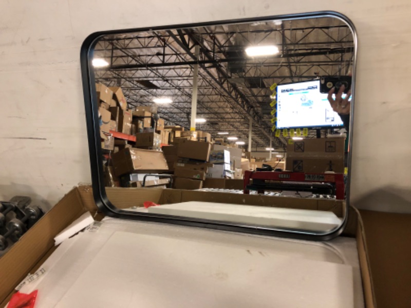 Photo 2 of 18"x24" Bathroom Mirror Black Mirror Rectangle Wall Mirror Rounded Corner, Modern Vanity Mirror Metal Frame Hangs Horizontal Or Vertical for Bedroom, Living Room, Home Mirrors Decor 18" x 24" Black