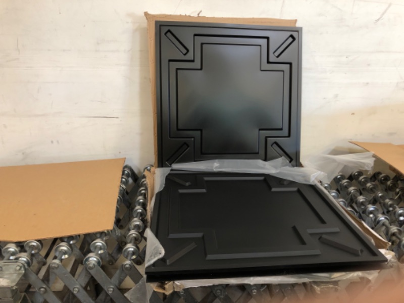 Photo 3 of Art3d Decorative Drop Ceiling Tile 2‘x2‘, Glue-up 3D Textured Ceiling Panel, Plastic Sheet in Black(12 Pack) 24"x24" Black 12