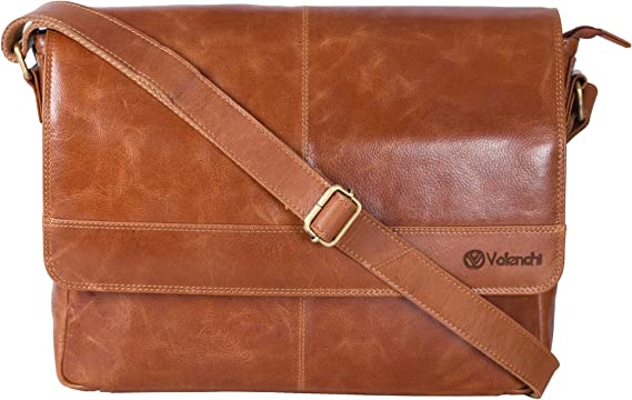 Photo 1 of Genuine Leather Messenger Bag for Men and Women - 14 inch Laptop Bag for College Work Office by VALENCHI