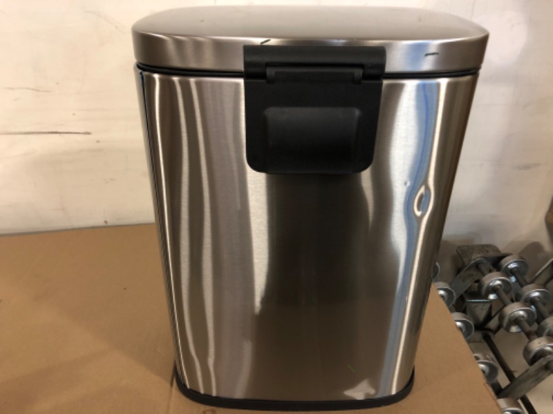 Photo 3 of Amazon Basics 12 Liter / 3.1 Gallon Soft-Close, Smude Resistant Trash Can with Foot Pedal - Brushed Stainless Steel, Satin Nickel Finish 12L / 3.1 Gallon