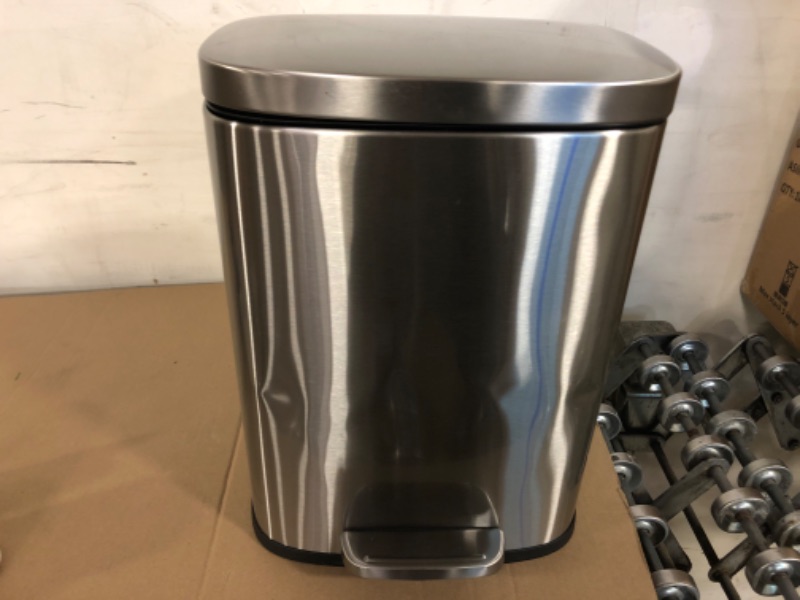 Photo 2 of Amazon Basics 12 Liter / 3.1 Gallon Soft-Close, Smude Resistant Trash Can with Foot Pedal - Brushed Stainless Steel, Satin Nickel Finish 12L / 3.1 Gallon
