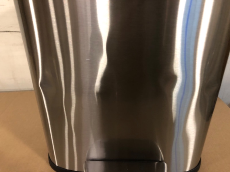 Photo 1 of Amazon Basics 12 Liter / 3.1 Gallon Soft-Close, Smude Resistant Trash Can with Foot Pedal - Brushed Stainless Steel, Satin Nickel Finish 12L / 3.1 Gallon
