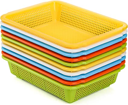 View 1 of Frcctre 10 Pack Plastic Storage Baskets, 9.5"X7"X2.6" Colorful Stackable Desktop Organizer Baskets Trays, Organizer Baskets for Classroom Office Home Pantry Use
