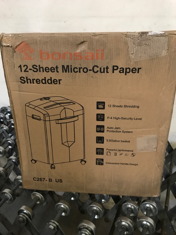 Photo 1 of Bonsaii Home Office Paper Shredder, 12-Sheet 40-Minute High Security Micro Cut Shredder for CD/Card/Staple/Clip, Jam-Free Quiet Heavy Duty Shredder with 5.5 Gal Big Pullout Bin, C267-B
