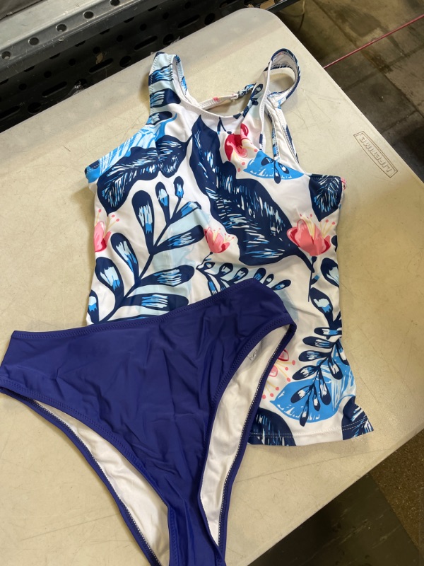 Photo 1 of 2PC FLORAL/NAVY TANKINI, SIZE S