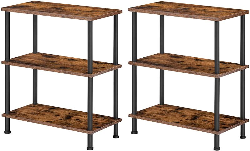 Photo 1 of HOOBRO Side Tables Set of 2, 3-Layer Stackable Bedside Table, Stable End Table for Small Space in Bedroom, Living Room, Hallway, Space Saving, Easy Assembly, Industrial Style, Rustic Brown BF48BZP201
