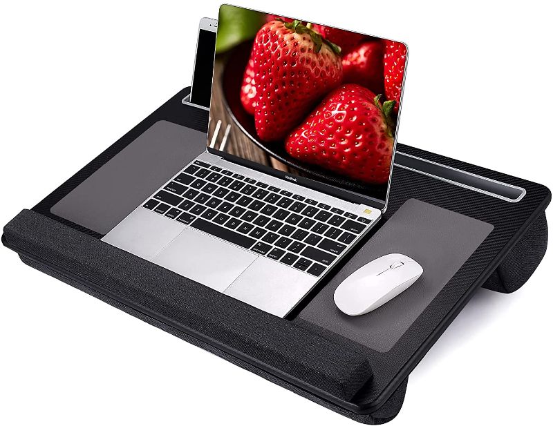 Photo 1 of Extra Large Lap Laptop Desk- Home Office Portable LapDesk with Mouse Pad & Wrist Rest for Notebook/ MacBook/ Tablet, Sofa Bed Working, Writing, Drawing (black/grey) Fits Up to 17-inch Laptops