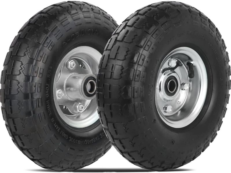 Photo 1 of 2 Pack:: 4.10/3.50-4" Pneumatic Air Filled Heavy-Duty Wheels/Tires,10" All Purpose Utility Wheels/Tires for Hand Truck/Gorilla Utility Cart/Garden Cart,5/8" Center Bearing,2.25" Offset Hub…
