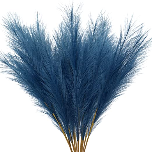 Photo 1 of 9PCS Faux Pampas Grass Large 38"/3.1FT Tall Artificial Pompous Grass Pompass Branches Fake Fluffy Stems Plants Floor Vase Filler for Home Boho Decor Flower Arrangement (DARK BLUE)
