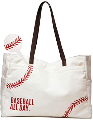 Photo 1 of Woman Baseball Tote Handbag Large Oversize Casual Canvas Sports Mom Beach Travel Bag
