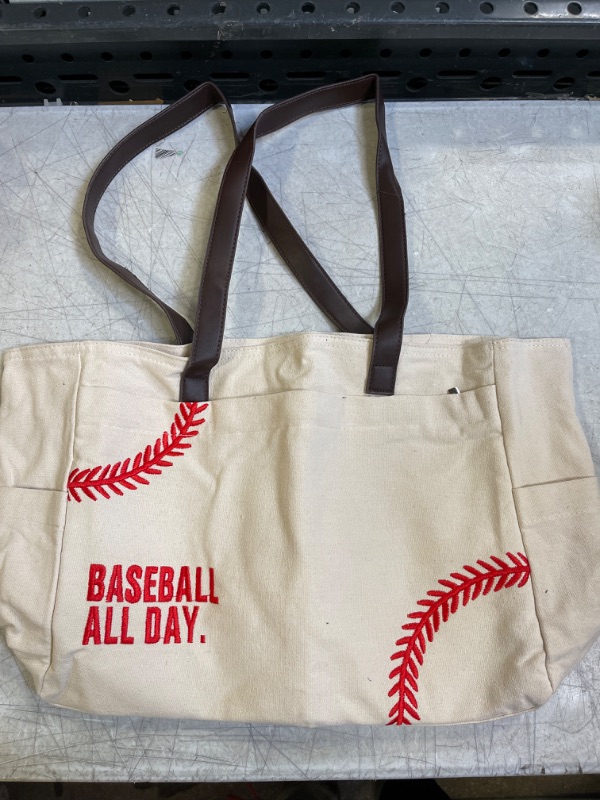 Photo 2 of Woman Baseball Tote Handbag Large Oversize Casual Canvas Sports Mom Beach Travel Bag
