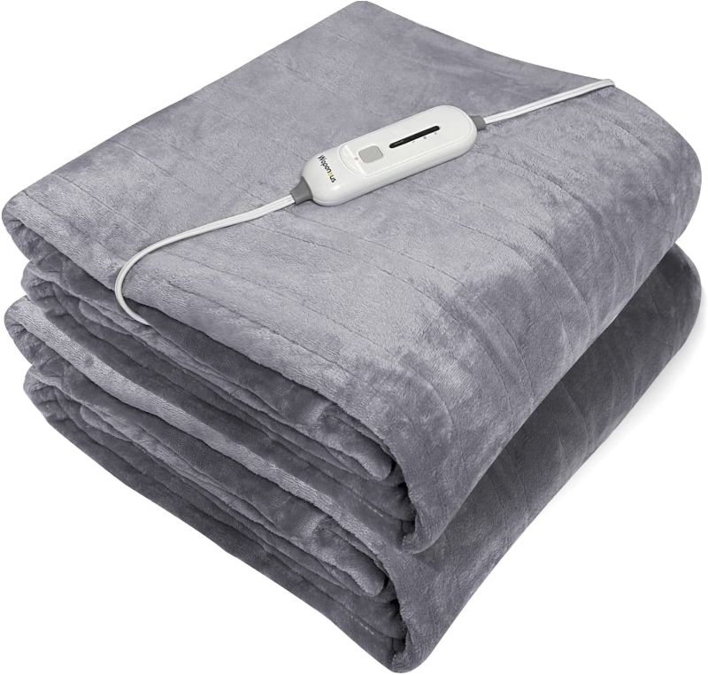 Photo 1 of  Electric Throw Blanket 50”x60” Flannel Heated Throw Blanket with Foot Pocket, 3 Heating Settings 4 Hours Auto-Off, Fast-Heating, ETL Listed, Machine Washable, Grey