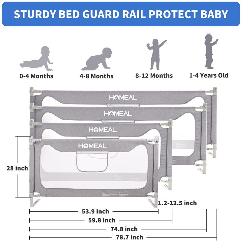 Photo 1 of HOMEAL Toddler Bed Rail for Twin Bed, Bed Rails for Toddlers, Kids Bed Guard Rail for Toddlers, Baby & Toddler Bed Rails & Rail Guards for Twin, Full Size Mattress (Grey, 38.4",1 Piece)

