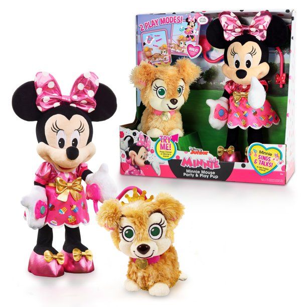 Photo 1 of Disney Junior Minnie Mouse Party & Play Pup Feature Plush, Officially Licensed Kids Toys for Ages 3 Up, Gifts and Presents
