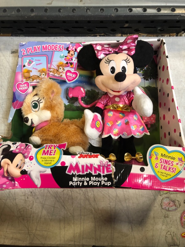 Photo 2 of Disney Junior Minnie Mouse Party & Play Pup Feature Plush, Officially Licensed Kids Toys for Ages 3 Up, Gifts and Presents
