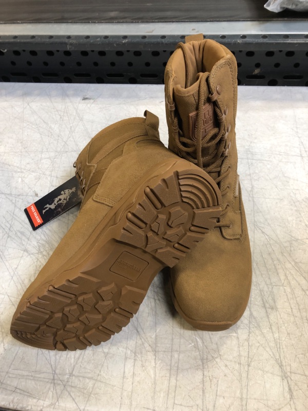 Photo 1 of FREE SOLDIER Men’s Tactical Boots 8 Inches Lightweight Combat Boots Durable Suede Leather Military Work Boots Desert Boots Thick Brown-waterproof 9 Wide