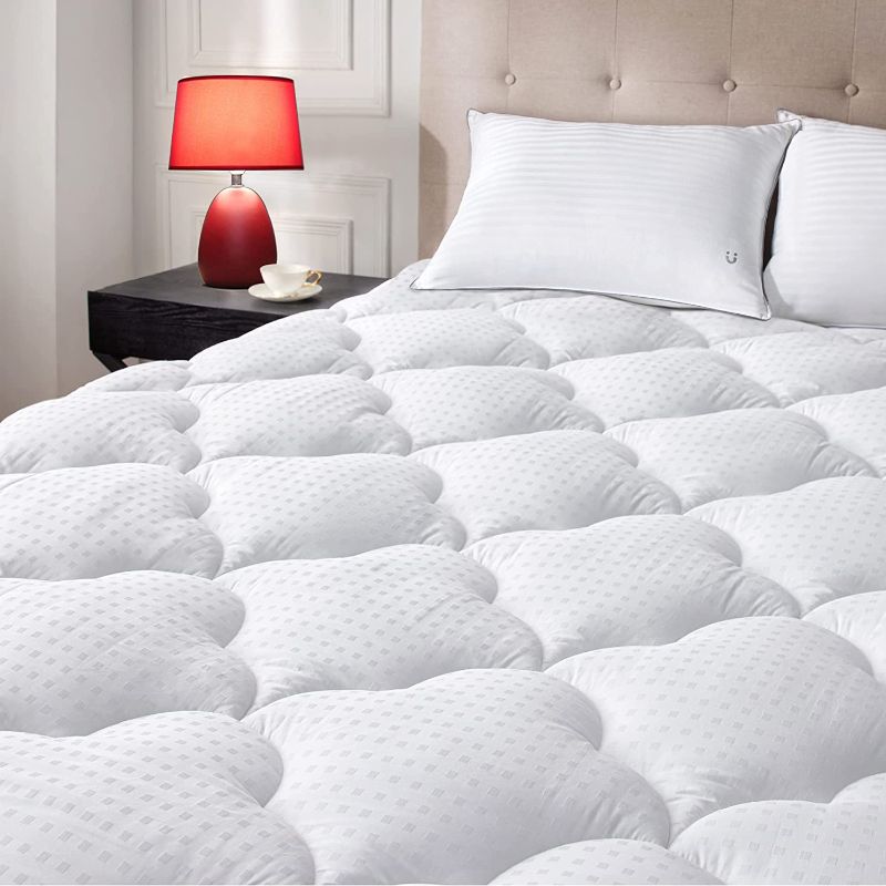 Photo 1 of Bedsure Mattress Pad Queen Size - Cooling Cotton Mattress Cover, Quilted Fitted Pillow Top Mattress Topper with Deep Pocket Fits 8-21 Inch Mattress, Breathable Fluffy Pillowtop, White
