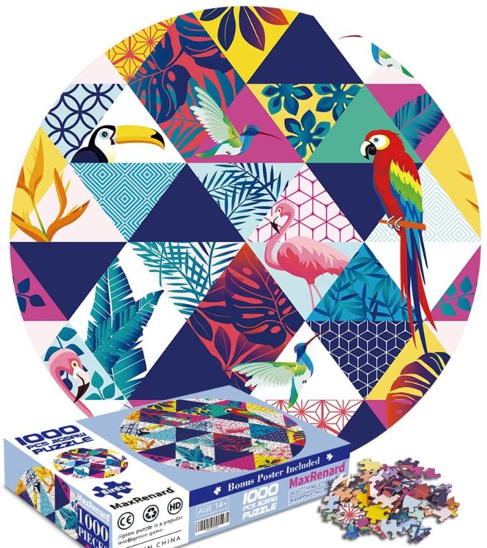 Photo 1 of BUSCBEAR Birds Round Puzzle 1000 Pieces for Adults Animal Circular Jigsaw Puzzle Home Wall Decor Educational Toy Gift for Family Game--------factory sealed 
