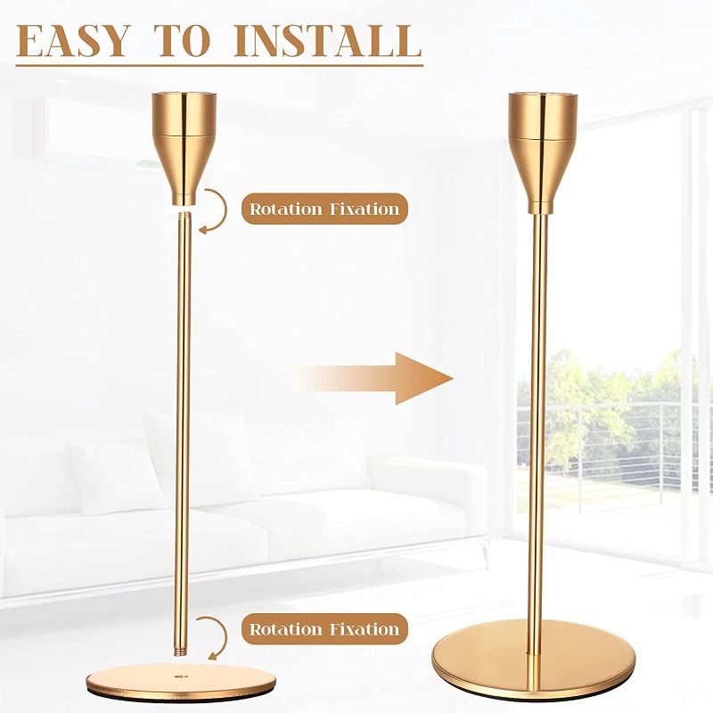 Photo 1 of 6 Pieces Metal Christmas Candle Holders Decorative Candlestick Holder for Christmas, Valentines, Wedding, Party, Interior Decorating, Fits 0.75 Inch Thick Candles (Gold,Classic Style)
