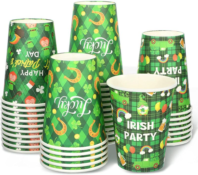 Photo 1 of 72 Pieces St. Patrick's Day Paper Cups 12 oz Shamrock Clover Coffee Cups Green Irish Theme Disposable Cups for St. Patrick's Day Party Supplies...
