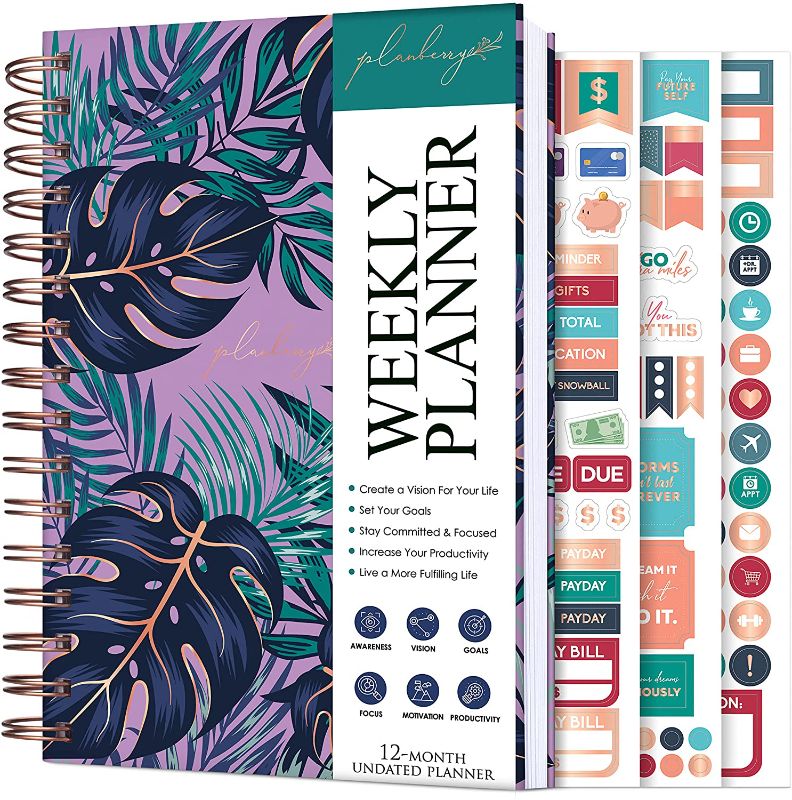 Photo 1 of PLANBERRY Weekly Planner – Undated Life Organizer & Budget Planner – Time Management, Goal Setting, To-Do List, Work-Life Balance & Habit Tracker – 6.1? x 8.1? (Wild Purple)